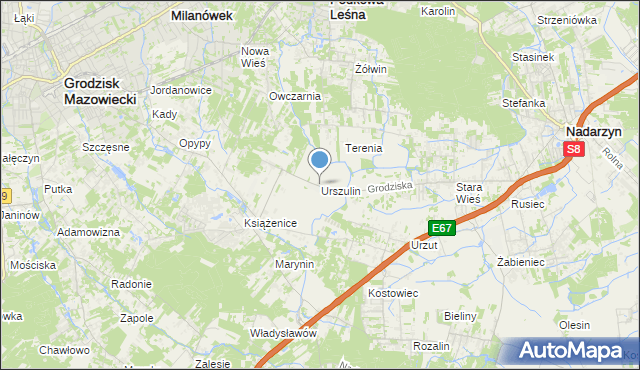 mapa Urszulin, Urszulin gmina Grodzisk Mazowiecki na mapie Targeo